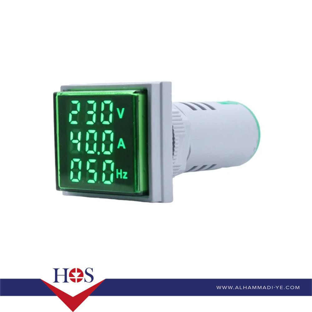Green AC50-500V 0-100A 0-100Hz 22mm AD16-22AVHz Square Cover LED Voltage Current Hertz Three Display Indicator Light with Transformer  مقياس فولت وامبير وتردد اخضر