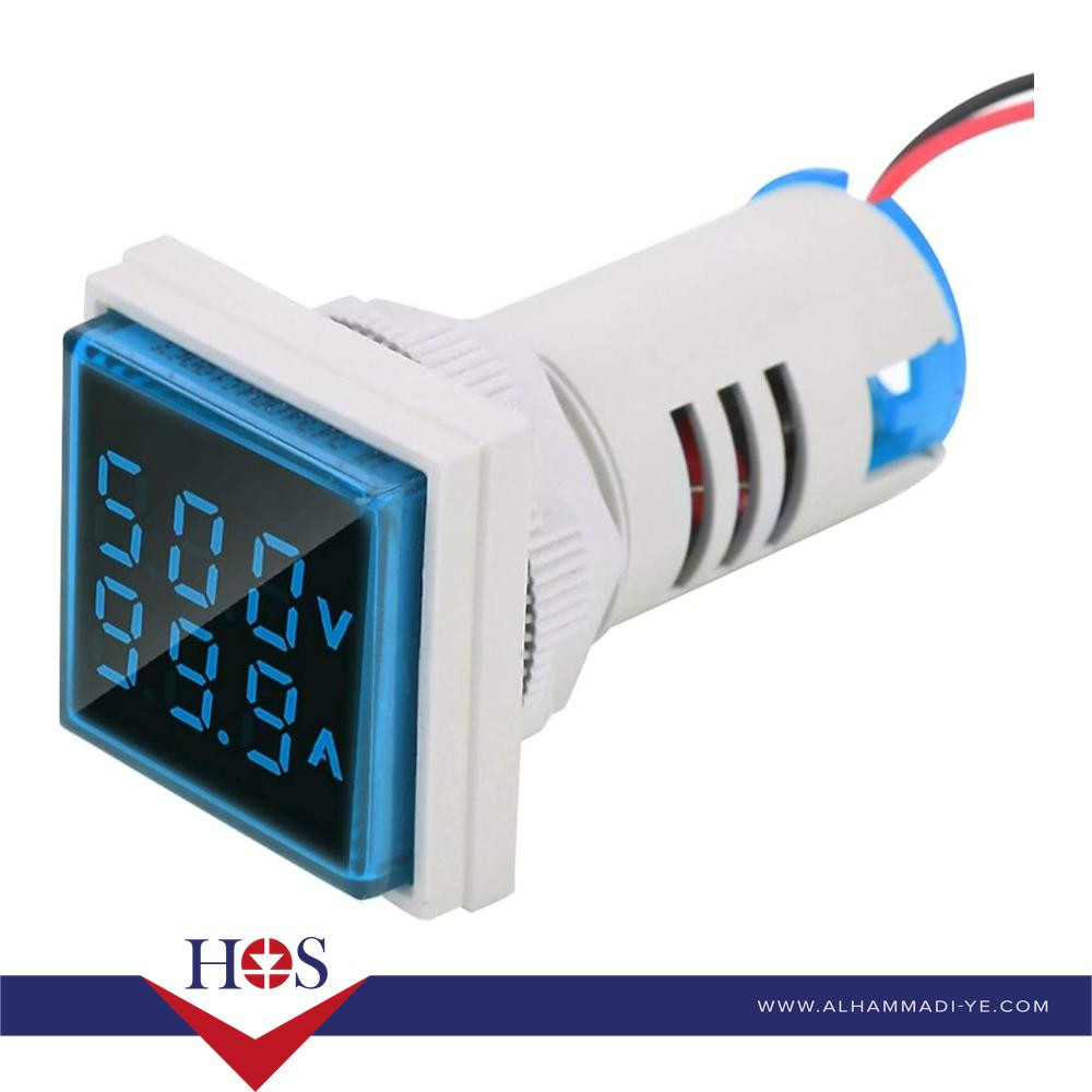Blue AC50-500V 0-100A 0-100Hz 22mm AD16-22AVHz Square Cover LED Voltage Current Hertz Three Display Indicator Light with Transformer  مقياس فولت وامبير وتردد ازرق